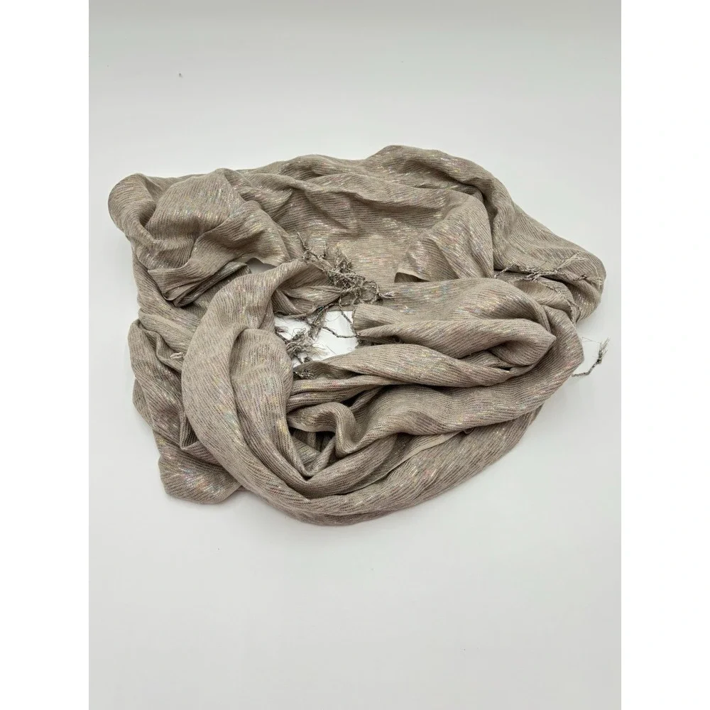 Metallic Fringe Scarf‎ Shawl Wrap Beige Gold Shimmer 21x83 Boho Festival